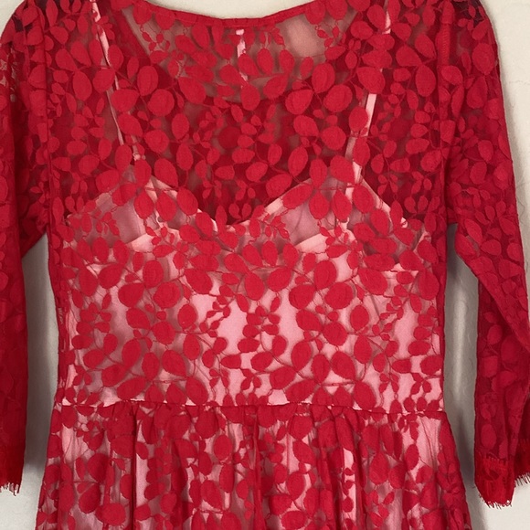 Free People, size 6, red floral mesh lace, fit and flare dress - Picture 10 of 13